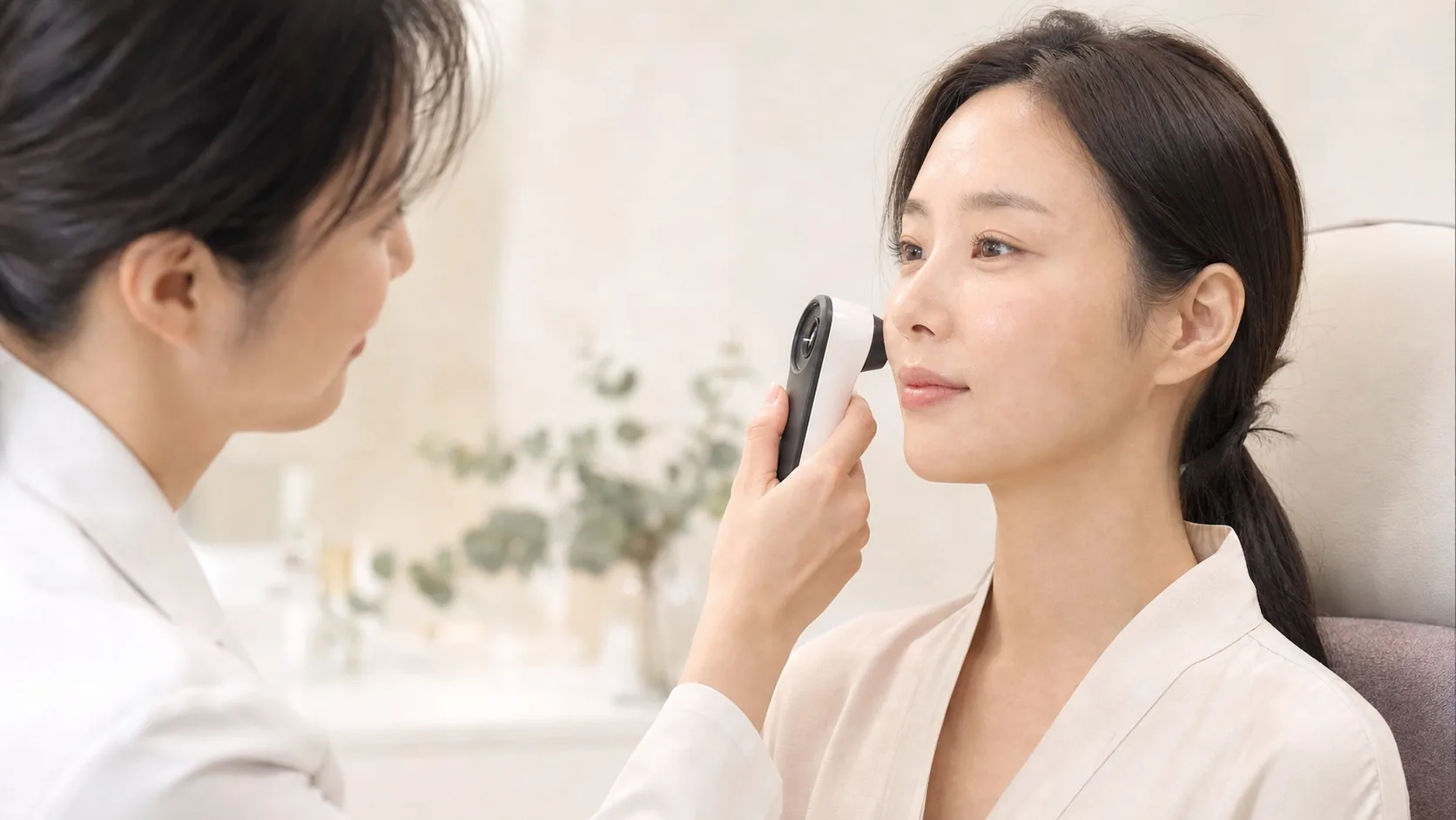 Skin assessment consultation for a Seoul beauty clinic route